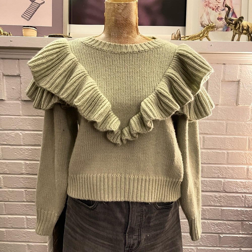 Mint green MINKPINK ruffle shoulder sweater